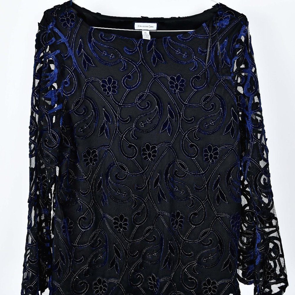 Charter House Blue/Black Embroidered Blouse--Size XL